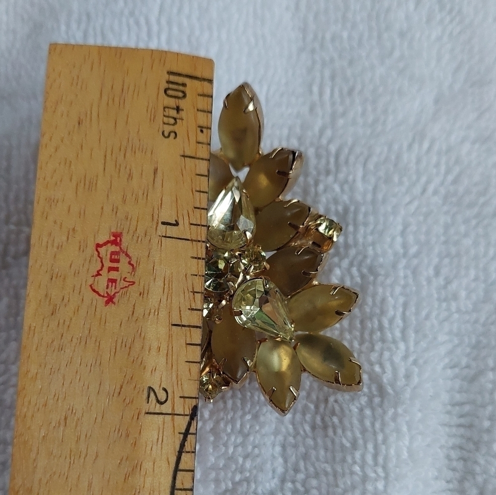 Vintage Citrine & Crystal Rhinestone Triangular Brooch - Picture 3 of 3